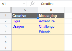 Step 1 for automating your creative testing in google spreadsheets