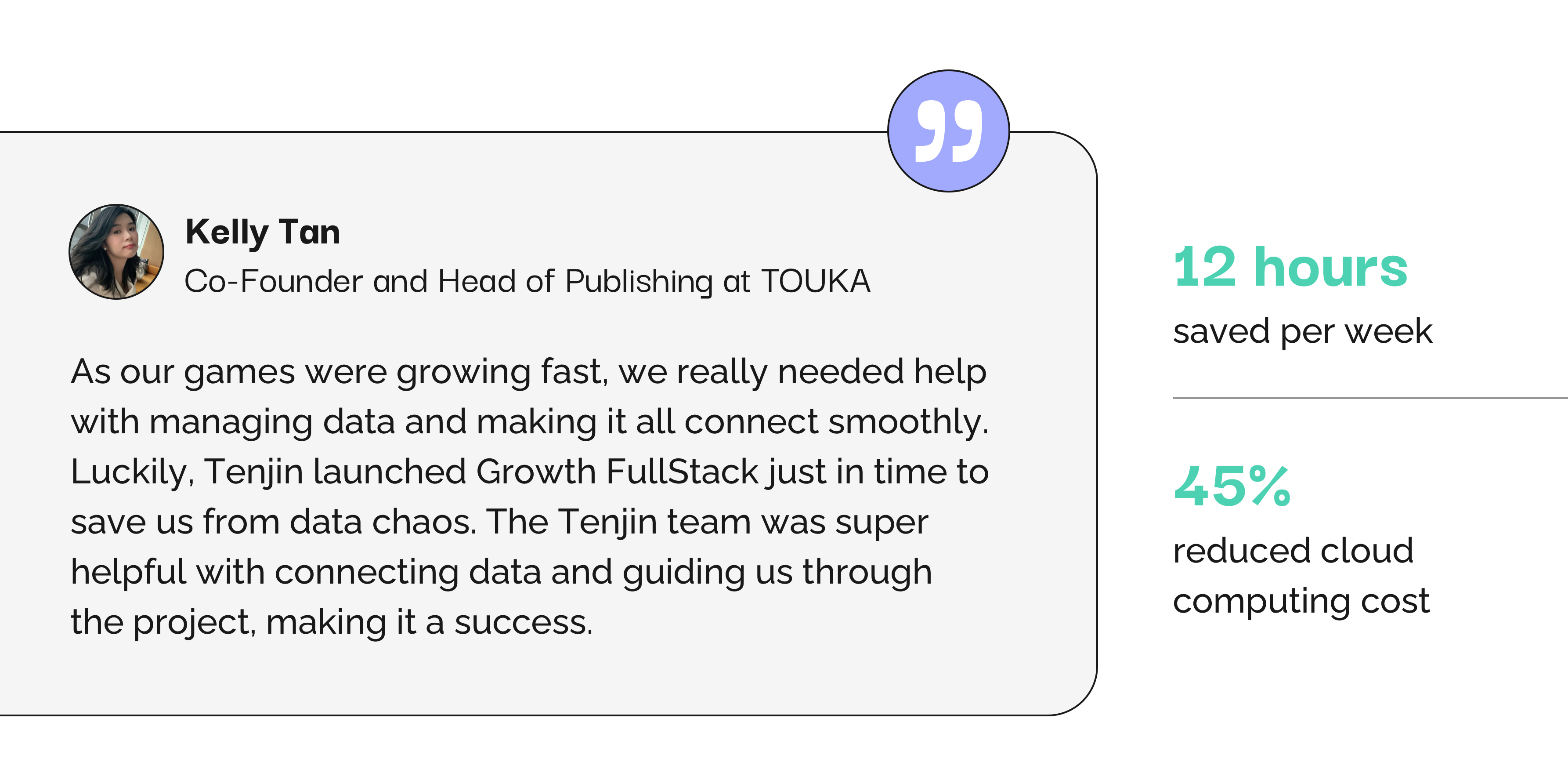 Quote on how Growth FullStack helped TOUKA Games from data chaos